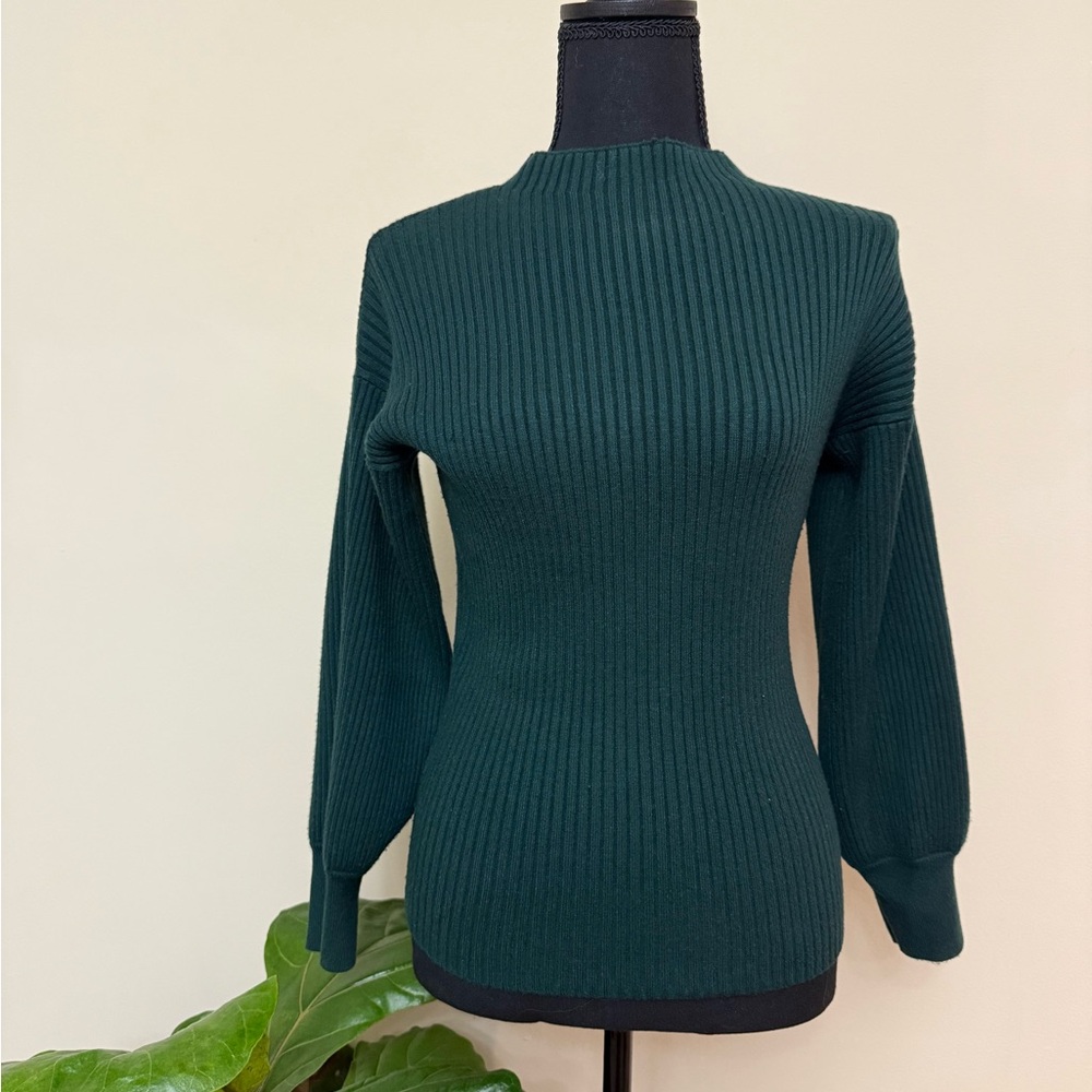 INC Elegant Green Ribbed Sweater Balloons sleeves Small